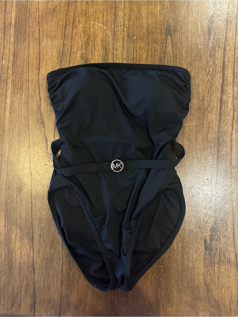 Michael Kors Black One Piece Swimsuit Size 10 NWOT Cutout Logo Belted